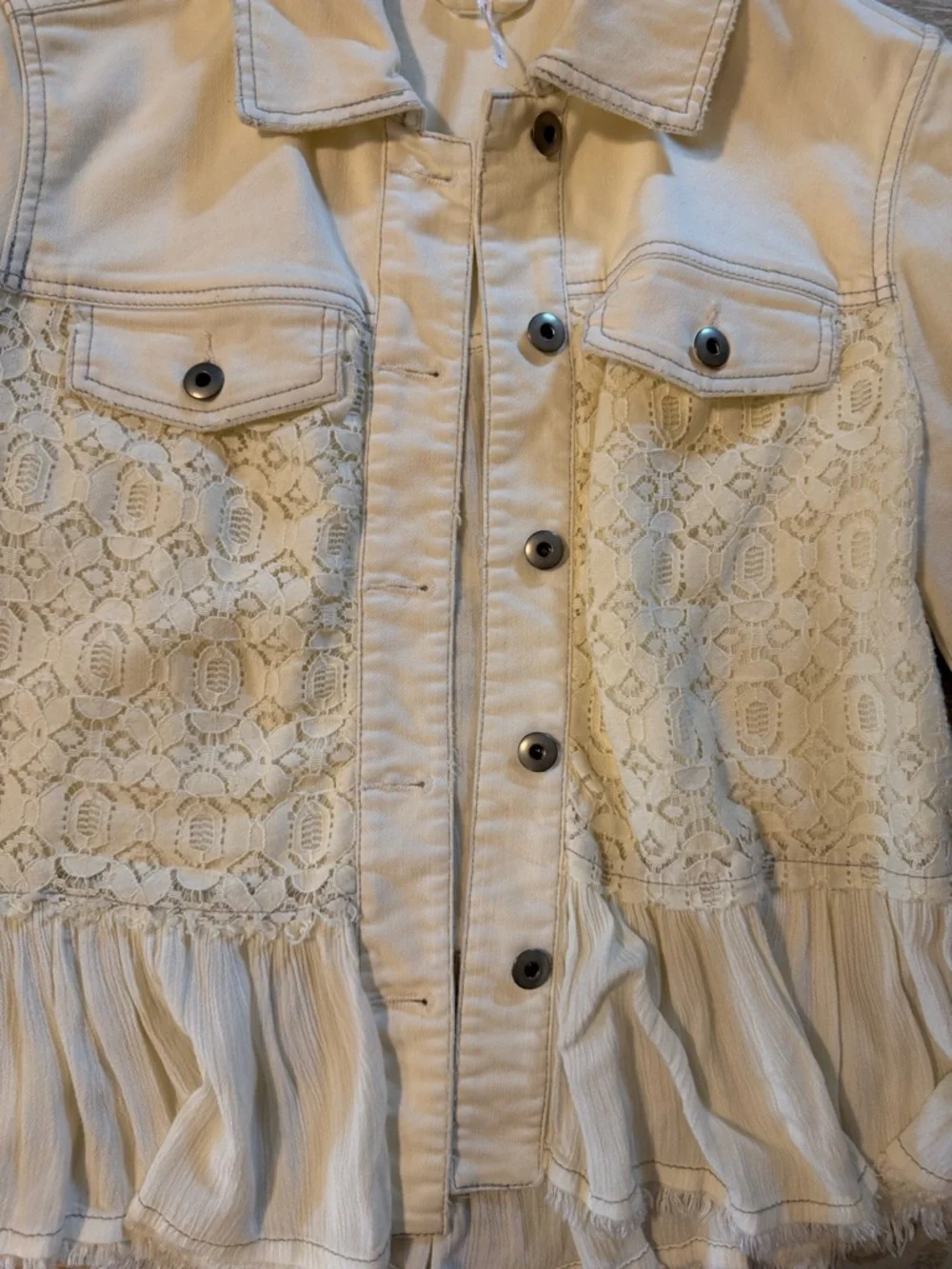 Free People Ivory Lace-Panel Boho Peplum Jacket size Sm/med (6) - Picture 6 of 9